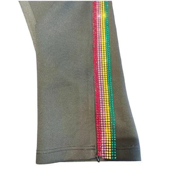 Pam & Gela Cropped Track Pants with Rhinestone Side Stripes Size L - Picture 10 of 11